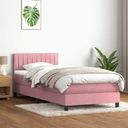 Sommier à lattes de lit avec matelas rose 90x210 cm velours 