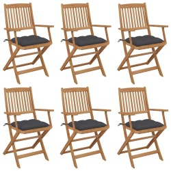 Chaises pliables de jardin lot de 6 avec coussins Bois d'acacia 
