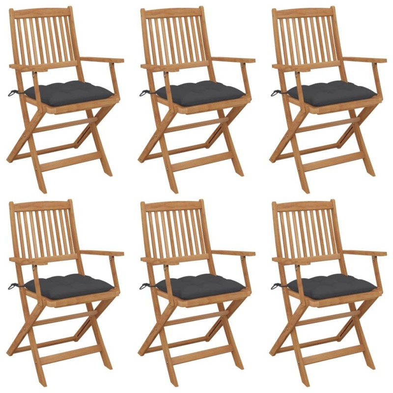 Chaises pliables de jardin lot de 6 avec coussins Bois d'acacia 