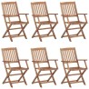 Chaises pliables de jardin lot de 6 avec coussins Bois d'acacia 