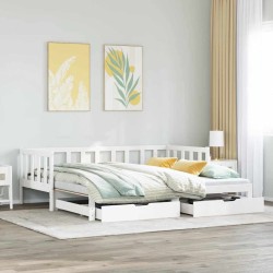 Lit de jour avec gigogne et tiroirs sans matelas blanc 90x190cm 