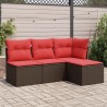 Salon de jardin 4 pcs avec coussins marron résine tressée 