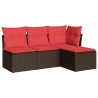 Salon de jardin 4 pcs avec coussins marron résine tressée 