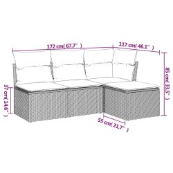 Salon de jardin 4 pcs avec coussins marron résine tressée 