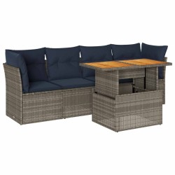 Salon de jardin 5 pcs avec coussins gris résine tressée 