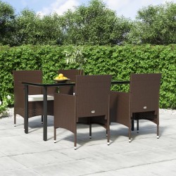 Ensemble à manger de jardin coussins 5 pcs Marron/noir 