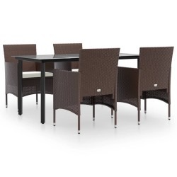 Ensemble à manger de jardin coussins 5 pcs Marron/noir 