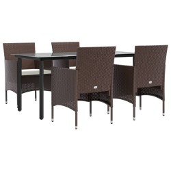 Ensemble à manger de jardin coussins 5 pcs Marron/noir 