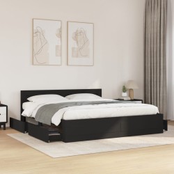 Cadre de lit avec tête de lit sans matelas noir 180x200 cm 