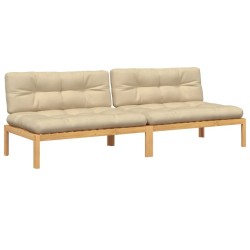 Canapés centraux palette de jardin 2pcs et coussins bois acacia 