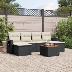 Salon de jardin 7 pcs avec coussins noir résine tressée 