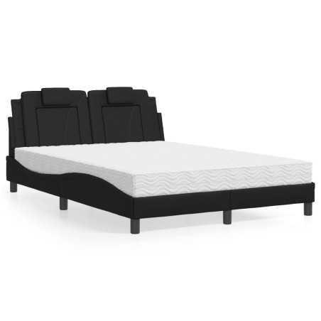 Lit avec matelas noir 140x190 cm similicuir 