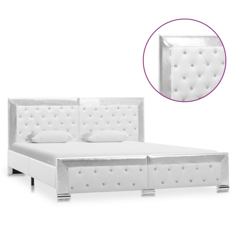 Cadre de lit sans matelas blanc similicuir 160x200 cm Cadre de lit sans matelas blanc similicuir 160x200 cm