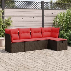 Salon de jardin avec coussins 5 pcs marron résine tressée 