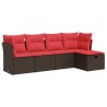 Salon de jardin avec coussins 5 pcs marron résine tressée 