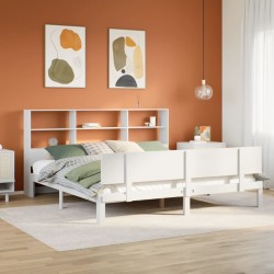 Lit bibliothèque sans matelas blanc 180x200 cm bois pin massif 