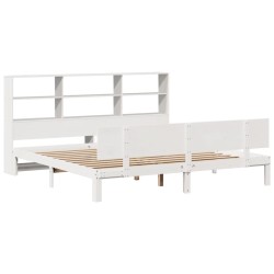 Lit bibliothèque sans matelas blanc 180x200 cm bois pin massif 