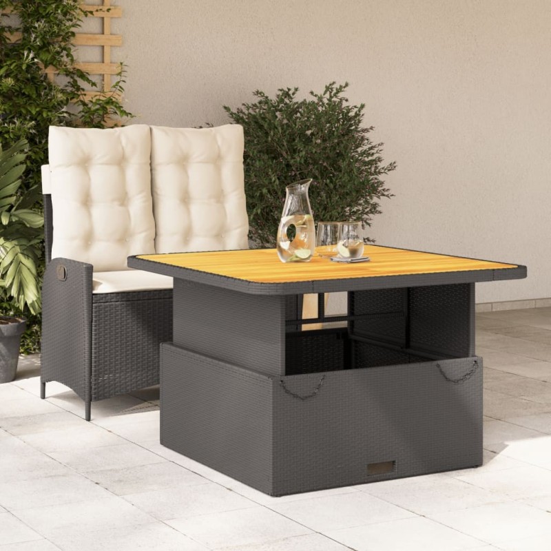 Ensemble à manger de jardin coussins 2pcs noir résine tressée 