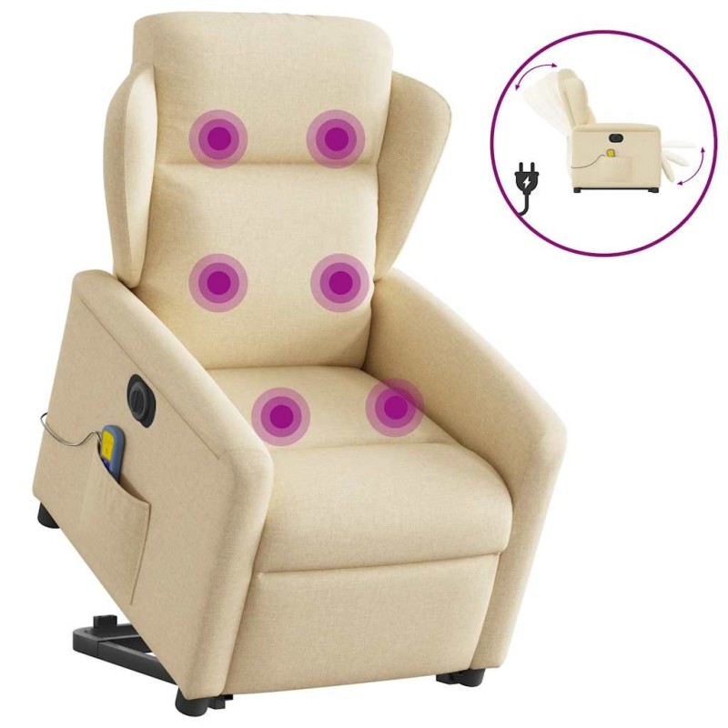 Fauteuil inclinable de massage électrique Crème Tissu 