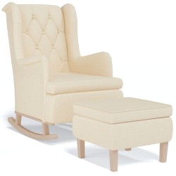 Fauteuil avec pieds à bascule et tabouret Crème Tissu 