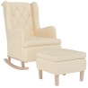 Fauteuil avec pieds à bascule et tabouret Crème Tissu 