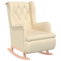 Fauteuil avec pieds à bascule et tabouret Crème Tissu 