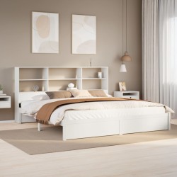 Lit bibliothèque sans matelas blanc 180x200 cm bois pin massif 