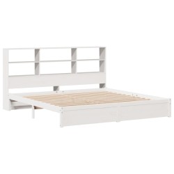 Lit bibliothèque sans matelas blanc 180x200 cm bois pin massif 