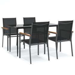 Ensemble à manger de jardin 5 pcs noir textilène et acier 