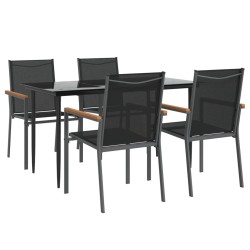 Ensemble à manger de jardin 5 pcs noir textilène et acier 