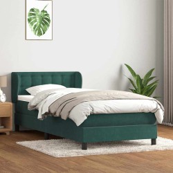 Sommier à lattes de lit et matelas vert foncé 100x220cm velours 