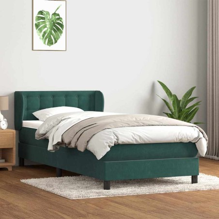 Sommier à lattes de lit et matelas vert foncé 100x220cm velours 