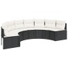 Canapé de jardin table coussins demi-rond noir résine tressée 