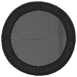 Canapé de jardin table coussins demi-rond noir résine tressée 