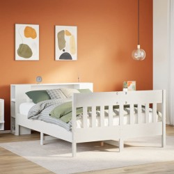 Lit bibliothèque sans matelas blanc 120x190 cm bois pin massif 