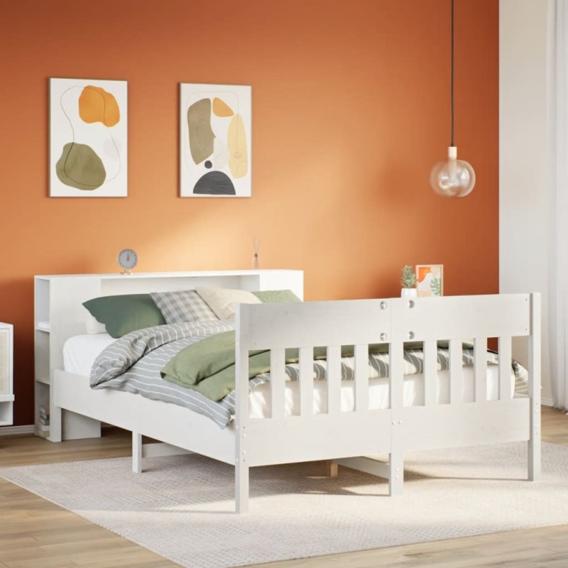 Lit bibliothèque sans matelas blanc 120x190 cm bois pin massif 