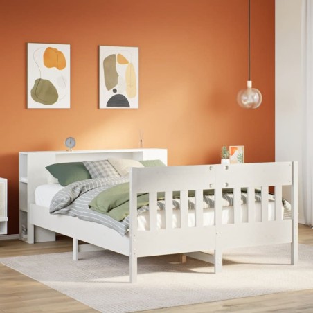 Lit bibliothèque sans matelas blanc 120x190 cm bois pin massif 