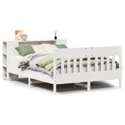 Lit bibliothèque sans matelas blanc 120x190 cm bois pin massif 