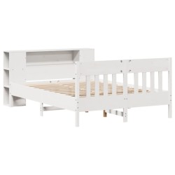 Lit bibliothèque sans matelas blanc 120x190 cm bois pin massif 