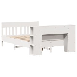 Lit bibliothèque sans matelas blanc 120x190 cm bois pin massif 