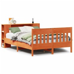 Lit bibliothèque sans matelas cire marron 150x200 cm pin massif 