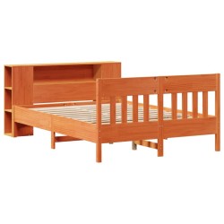 Lit bibliothèque sans matelas cire marron 150x200 cm pin massif 