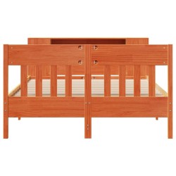 Lit bibliothèque sans matelas cire marron 150x200 cm pin massif 