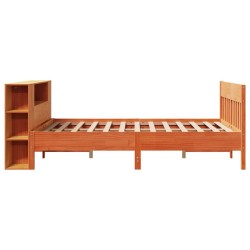 Lit bibliothèque sans matelas cire marron 150x200 cm pin massif 