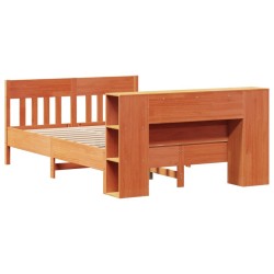 Lit bibliothèque sans matelas cire marron 150x200 cm pin massif 