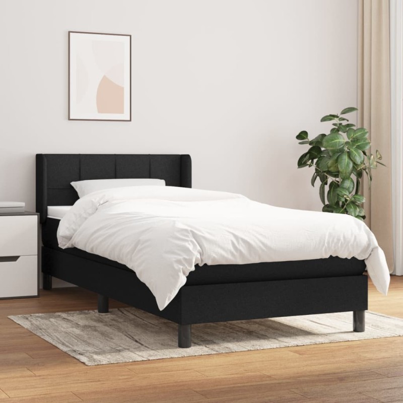 Sommier à lattes de lit avec matelas Noir 100x200 cm Tissu 