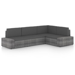 Salon de jardin 4 pcs avec coussins Gris Résine tressée 