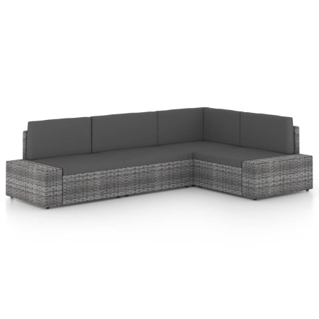 Salon de jardin 4 pcs avec coussins Gris Résine tressée 