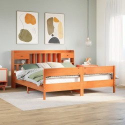 Lit bibliothèque sans matelas cire marron 200x200 cm pin massif 
