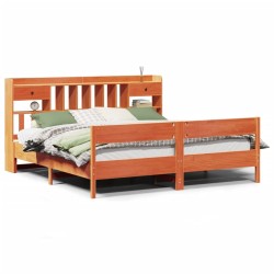 Lit bibliothèque sans matelas cire marron 200x200 cm pin massif 